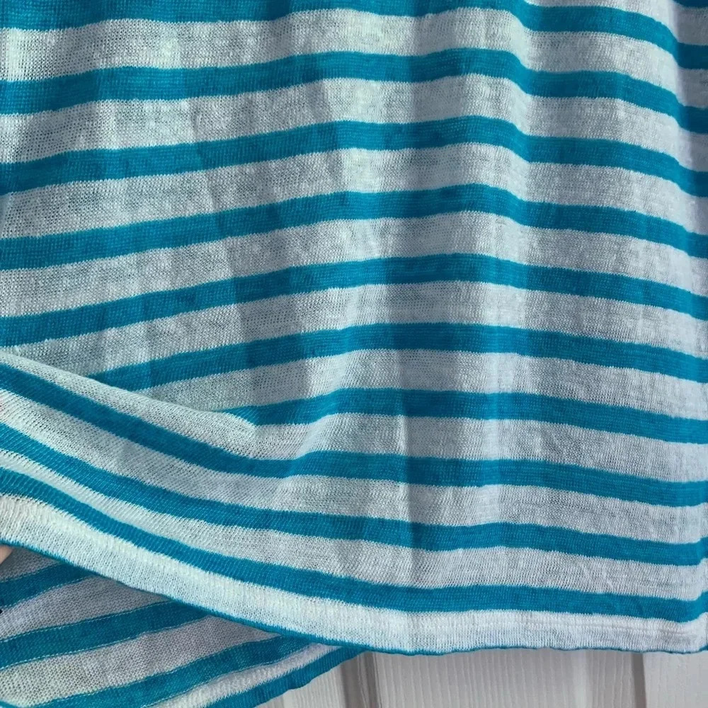 Lauren Ralph Lauren Top Linen Large White Blue Striped Dolman Sleeve Euro Summer - Picture 9 of 12